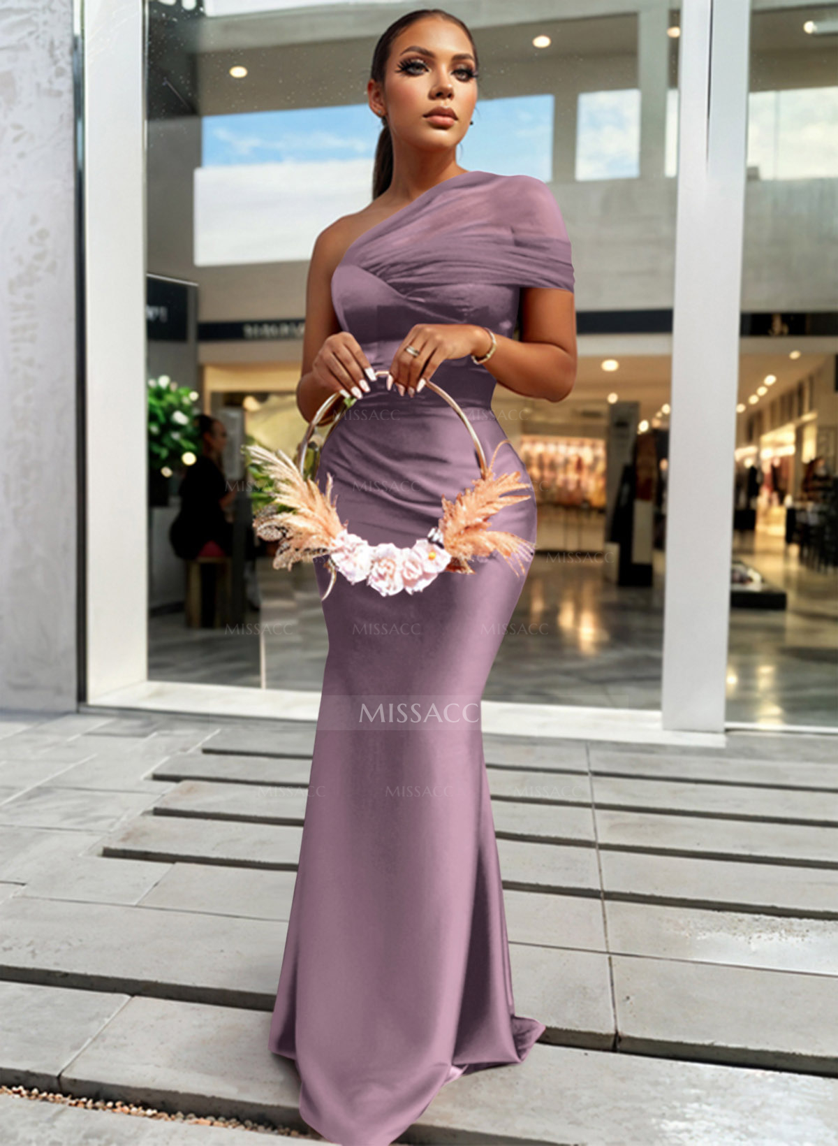 Trompeta/Sirena Un Solo Hombro Sin Mangas Satén/Tul Vestidos De Dama De  Honor