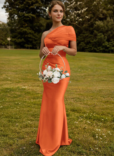 Trumpet/Mermaid One-Shoulder Sleeveless Satin/Tulle Bridesmaid Dresses