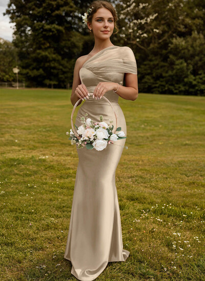 Trumpet/Mermaid One-Shoulder Sleeveless Satin/Tulle Bridesmaid Dresses