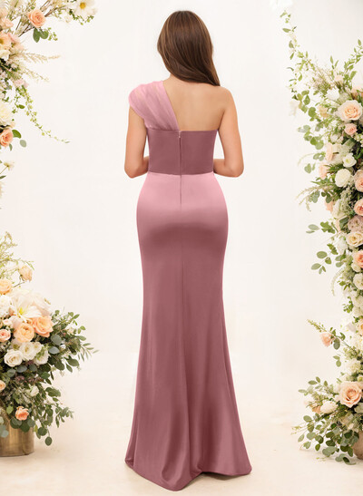 Trumpet/Mermaid One-Shoulder Sleeveless Satin/Tulle Bridesmaid Dresses