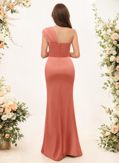 Trumpet/Mermaid One-Shoulder Sleeveless Satin/Tulle Bridesmaid Dresses
