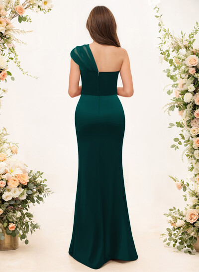 Trumpet/Mermaid One-Shoulder Sleeveless Satin/Tulle Bridesmaid Dresses