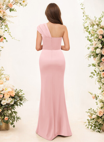 Trumpet/Mermaid One-Shoulder Sleeveless Satin/Tulle Bridesmaid Dresses