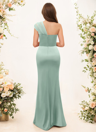Trumpet/Mermaid One-Shoulder Sleeveless Satin/Tulle Bridesmaid Dresses