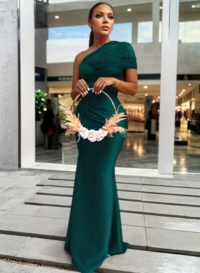 Trumpet/Mermaid One-Shoulder Sleeveless Satin/Tulle Bridesmaid Dresses