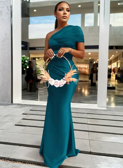 Trumpet/Mermaid One-Shoulder Sleeveless Satin/Tulle Bridesmaid