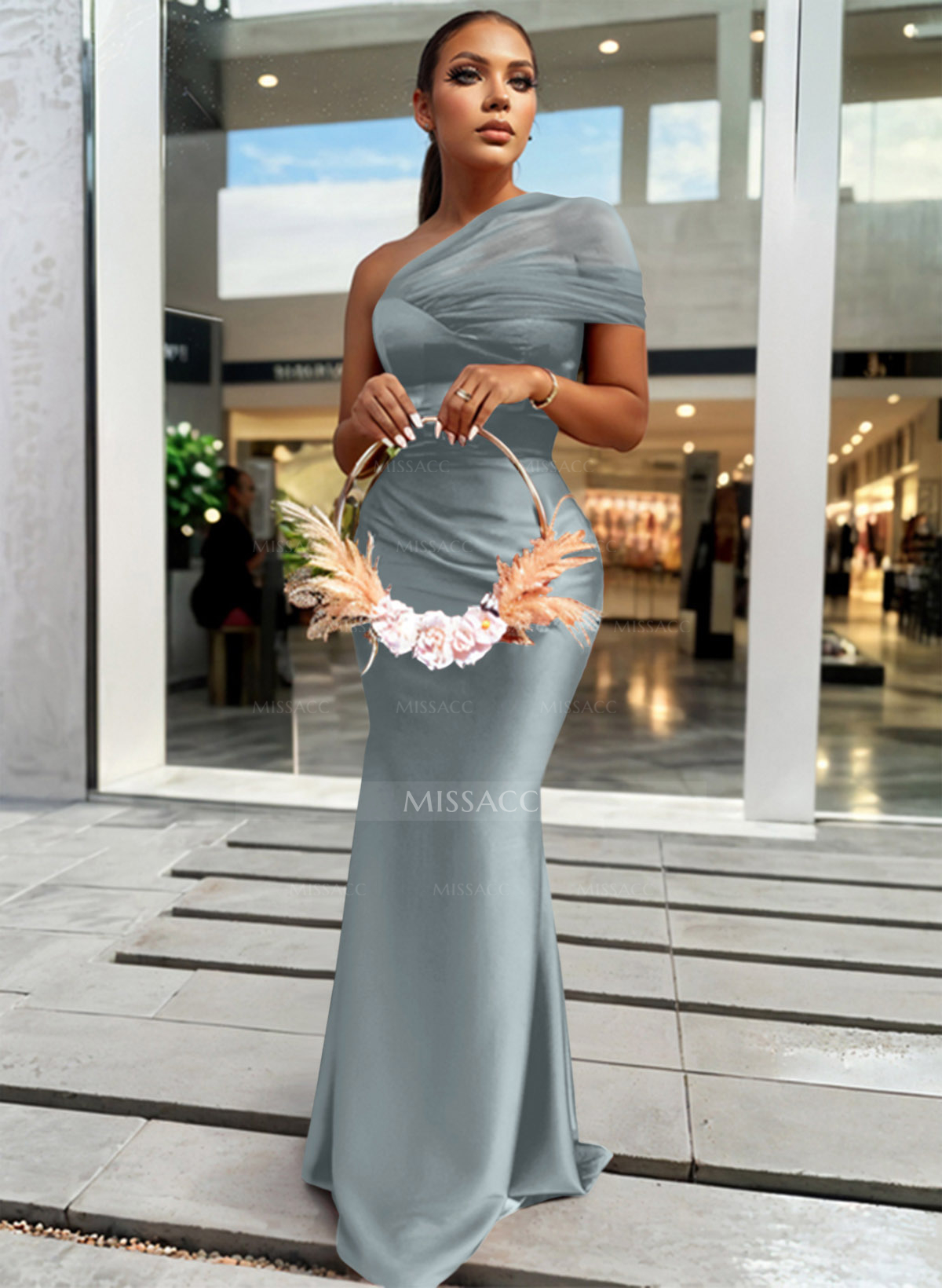 Trumpet/Mermaid One-Shoulder Sleeveless Satin/Tulle Bridesmaid