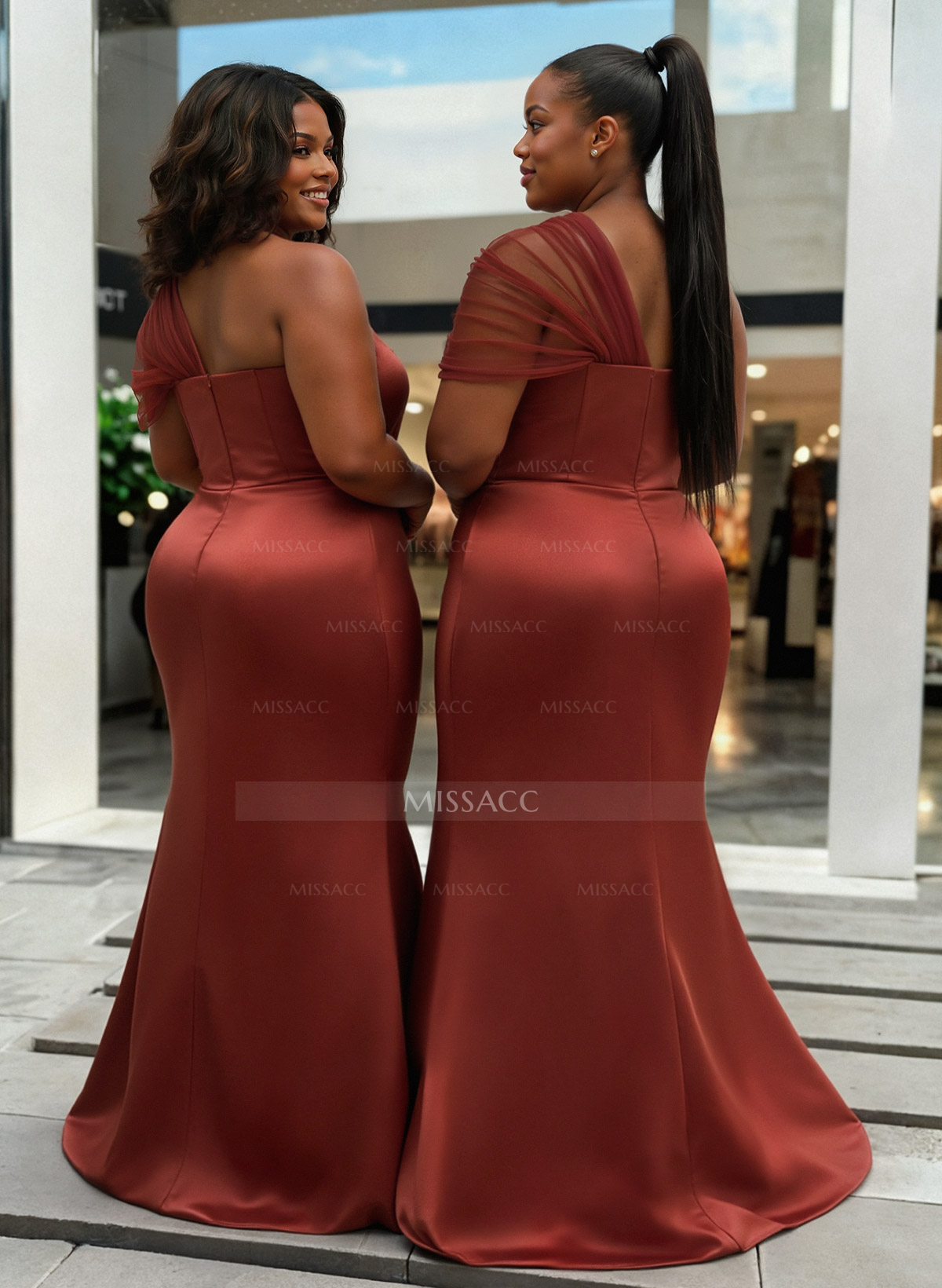 Trumpet/Mermaid One-Shoulder Sleeveless Satin/Tulle Bridesmaid Dresses