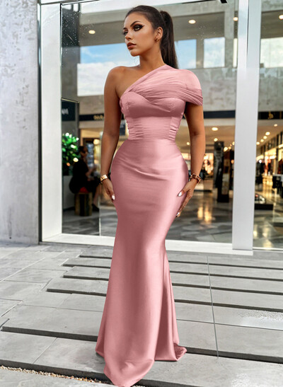 Trumpet/Mermaid One-Shoulder Sleeveless Satin/Tulle Bridesmaid Dresses