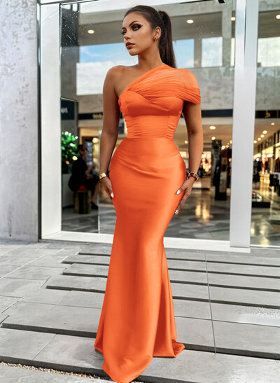 Trumpet/Mermaid One-Shoulder Sleeveless Satin/Tulle Bridesmaid Dresses