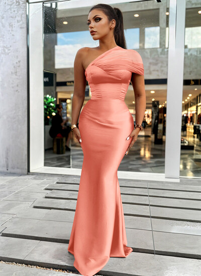 Trumpet/Mermaid One-Shoulder Sleeveless Satin/Tulle Bridesmaid Dresses