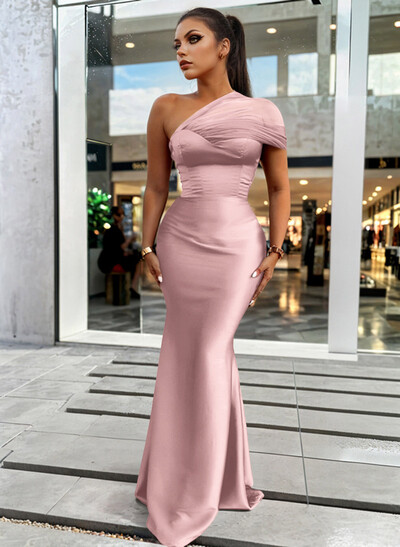 Trumpet/Mermaid One-Shoulder Sleeveless Satin/Tulle Bridesmaid Dresses