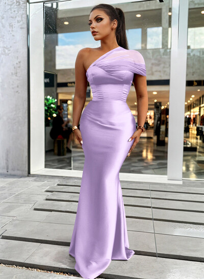 Trumpet/Mermaid One-Shoulder Sleeveless Satin/Tulle Bridesmaid Dresses