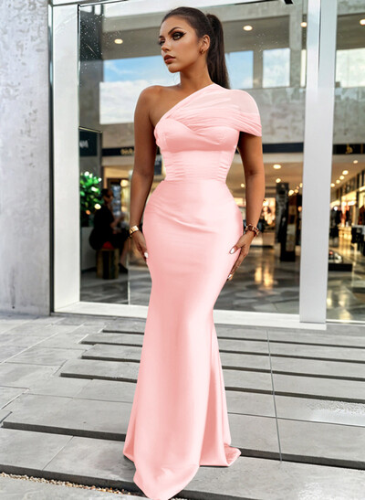 Trumpet/Mermaid One-Shoulder Sleeveless Satin/Tulle Bridesmaid Dresses