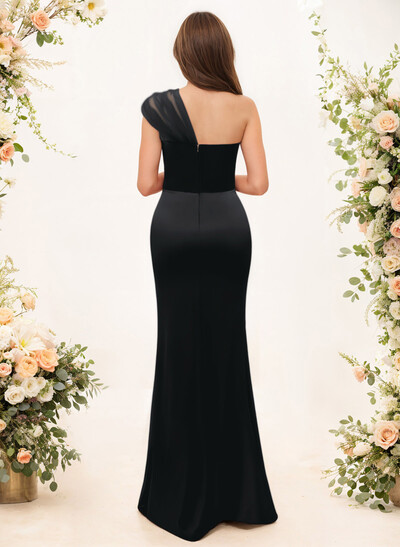 Trumpet/Mermaid One-Shoulder Sleeveless Satin/Tulle Bridesmaid Dresses