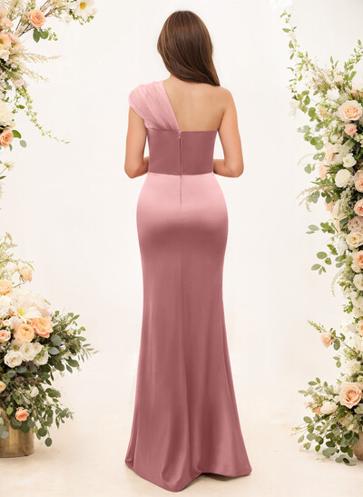 Trumpet/Mermaid One-Shoulder Sleeveless Satin/Tulle Bridesmaid Dresses