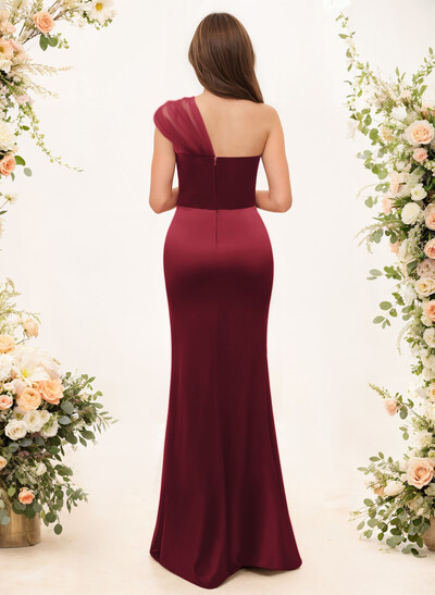 Trumpet/Mermaid One-Shoulder Sleeveless Satin/Tulle Bridesmaid Dresses