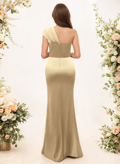 Trumpet/Mermaid One-Shoulder Sleeveless Satin/Tulle Bridesmaid Dresses