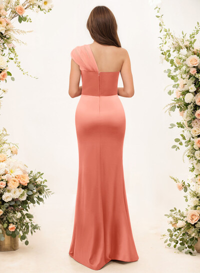 Trumpet/Mermaid One-Shoulder Sleeveless Satin/Tulle Bridesmaid Dresses