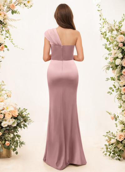 Trumpet/Mermaid One-Shoulder Sleeveless Satin/Tulle Bridesmaid Dresses