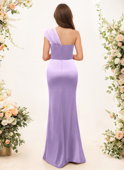 Trumpet/Mermaid One-Shoulder Sleeveless Satin/Tulle Bridesmaid Dresses