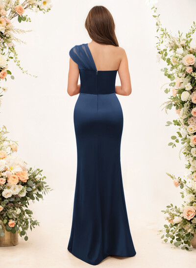 Trumpet/Mermaid One-Shoulder Sleeveless Satin/Tulle Bridesmaid Dresses
