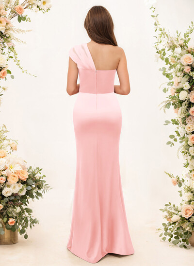 Trumpet/Mermaid One-Shoulder Sleeveless Satin/Tulle Bridesmaid Dresses