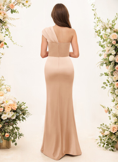 Trumpet/Mermaid One-Shoulder Sleeveless Satin/Tulle Bridesmaid Dresses