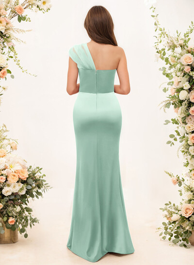 Trumpet/Mermaid One-Shoulder Sleeveless Satin/Tulle Bridesmaid Dresses