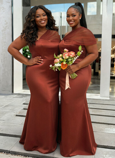 Trumpet/Mermaid One-Shoulder Sleeveless Satin/Tulle Bridesmaid Dresses