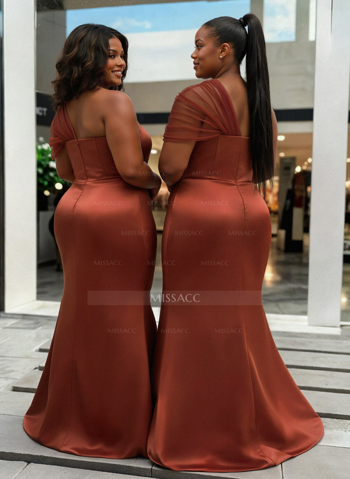 Trumpet/Mermaid One-Shoulder Sleeveless Satin/Tulle Bridesmaid Dresses