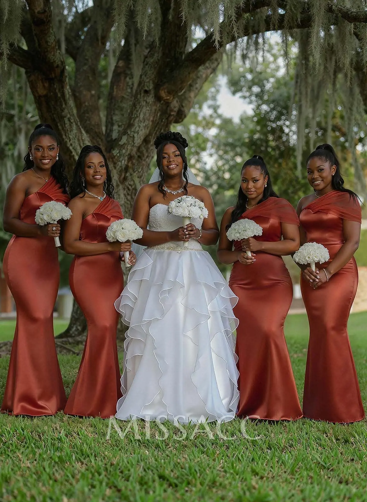 mermaid trumpet bridesmaid dresses Trumpet/Mermaid V-neck Silk-like Satin Sweep Train Bridesmaid Dresses