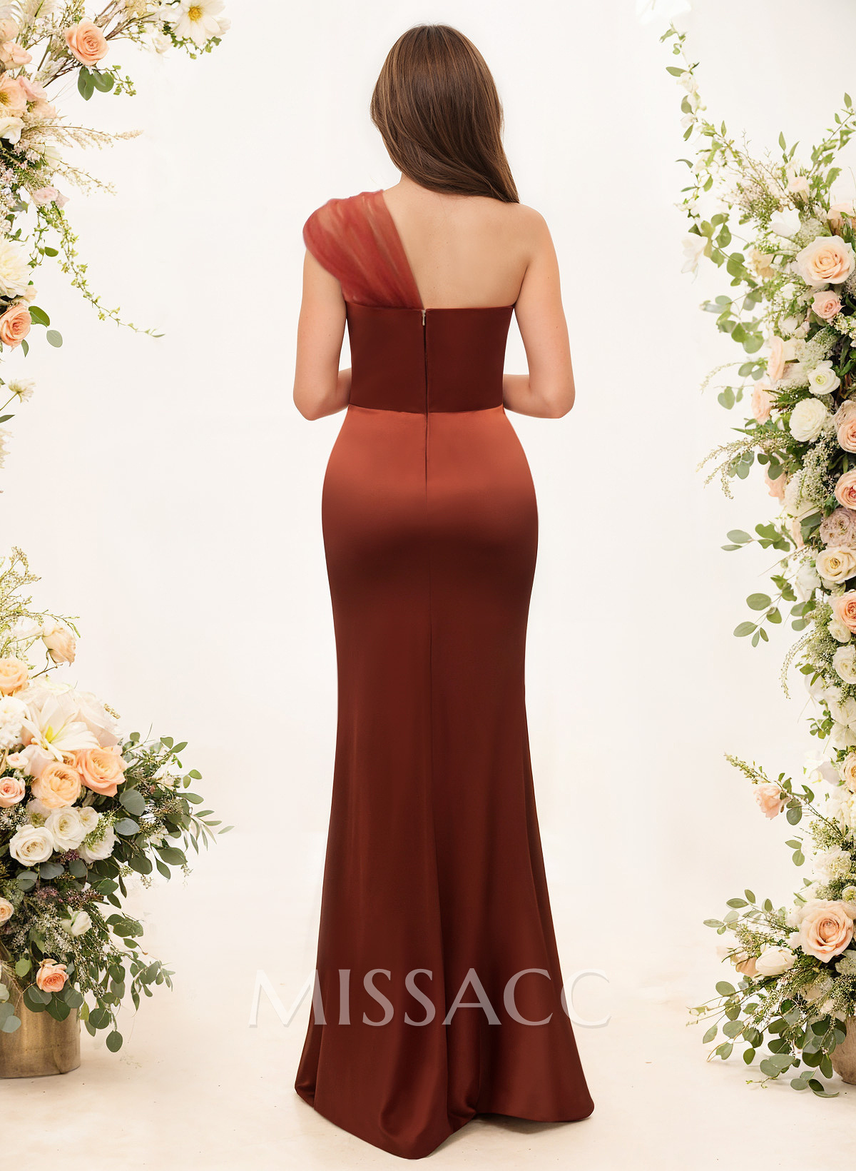Trumpet/Mermaid One-Shoulder Sleeveless Satin/Tulle Bridesmaid Dresses