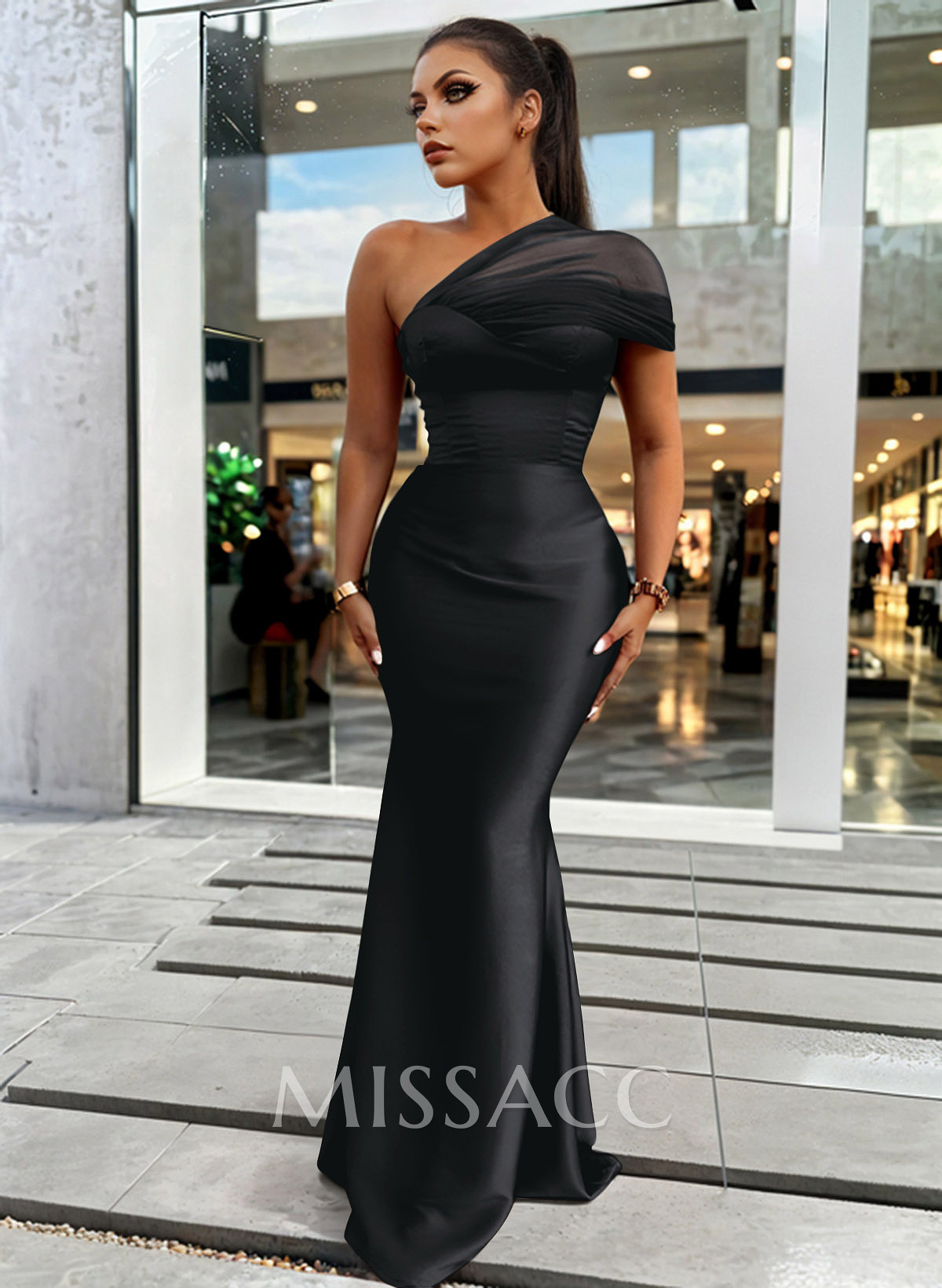Trumpet/Mermaid One-Shoulder Sleeveless Satin/Tulle Bridesmaid Dresses