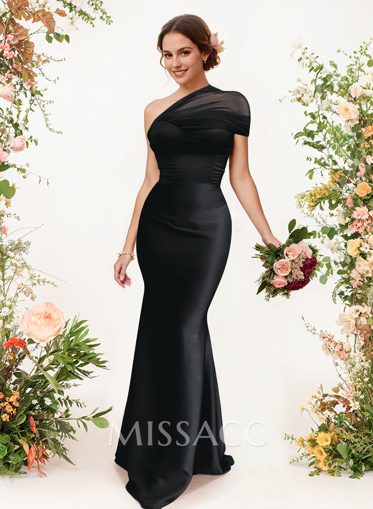 Trumpet/Mermaid One-Shoulder Sleeveless Satin/Tulle Bridesmaid Dresses