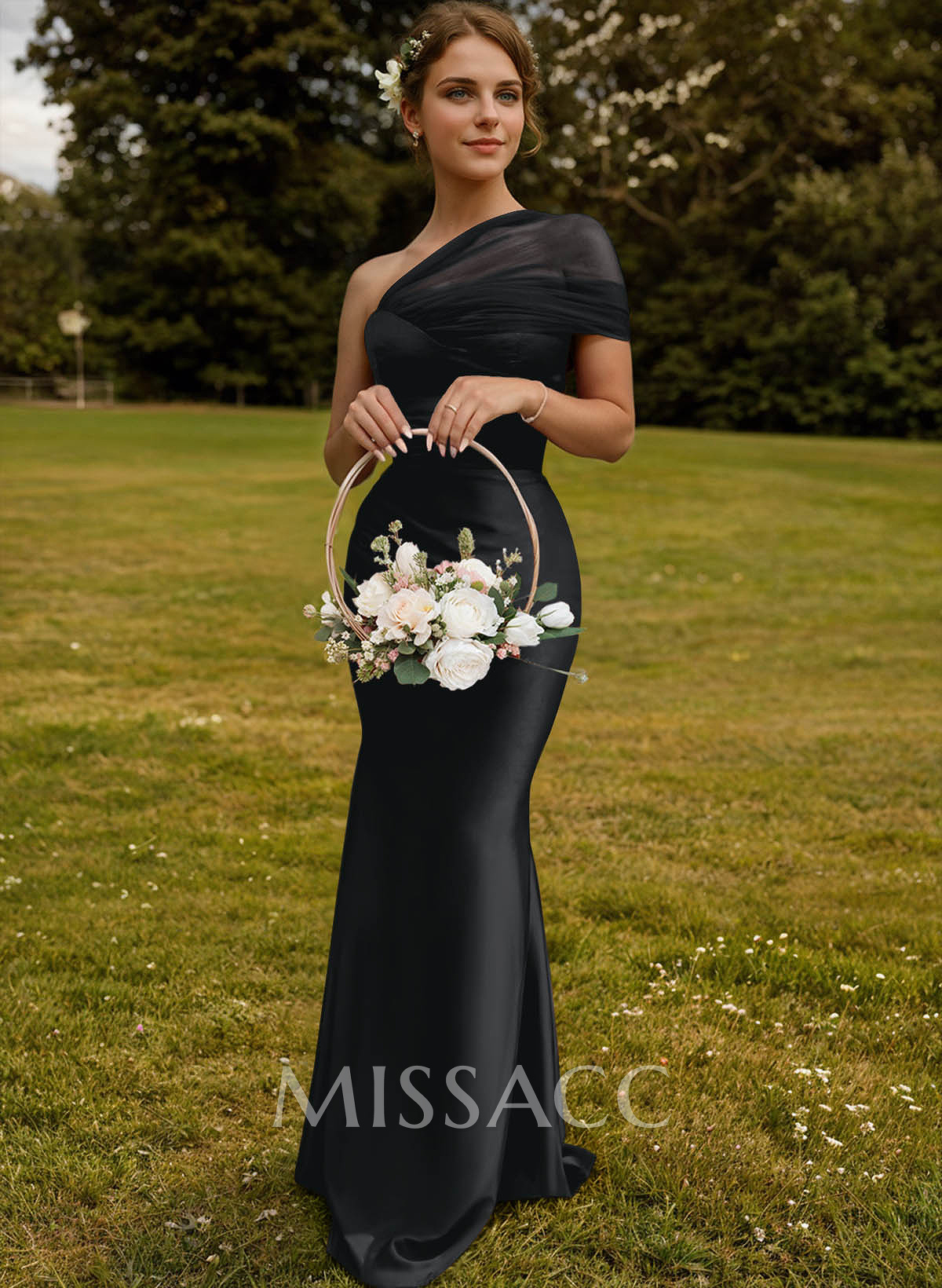 Trumpet/Mermaid One-Shoulder Sleeveless Satin/Tulle Bridesmaid Dresses