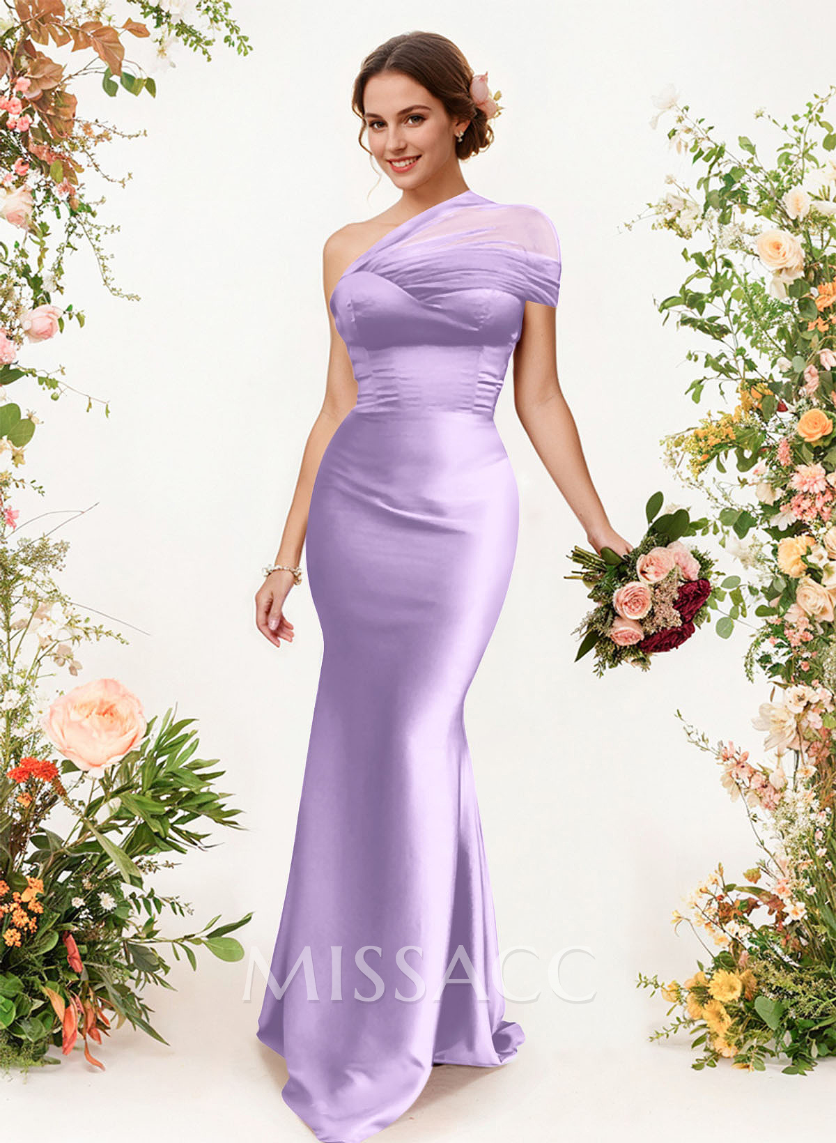 Trumpet/Mermaid One-Shoulder Sleeveless Satin/Tulle Bridesmaid Dresses