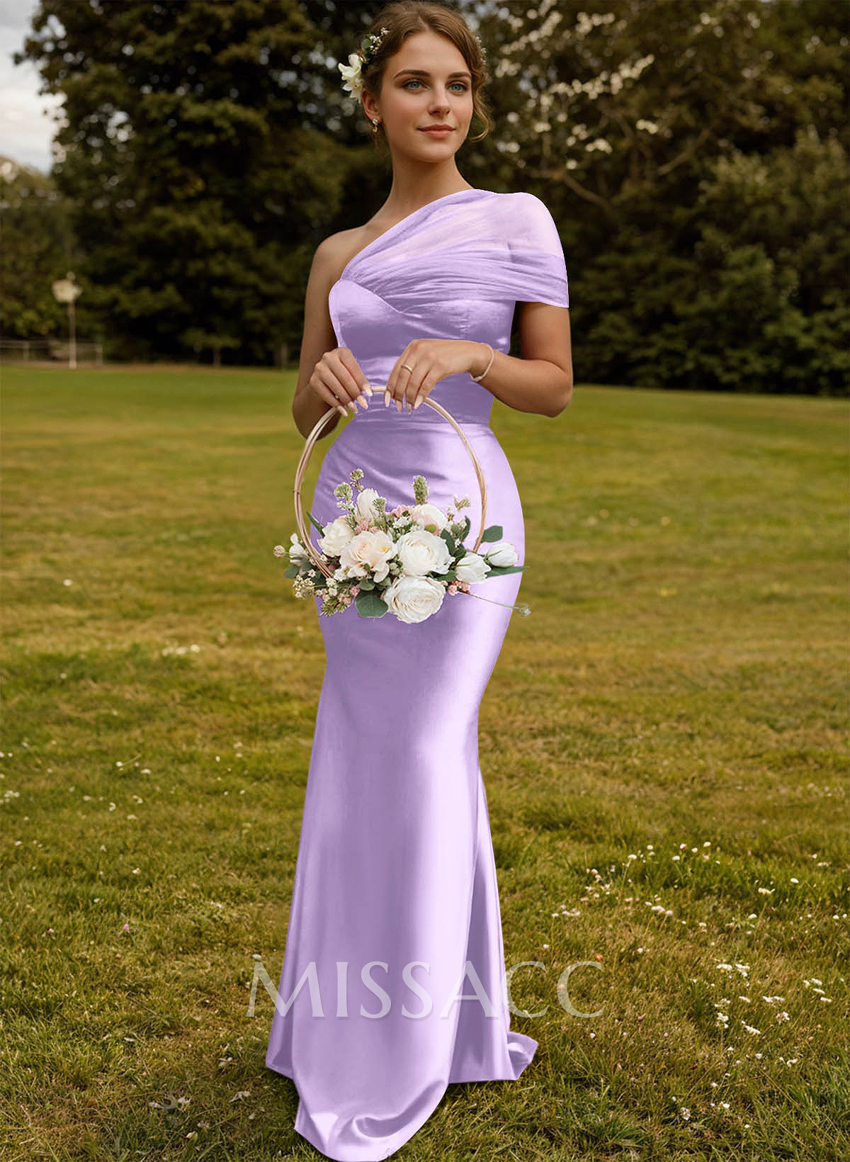 Trumpet/Mermaid One-Shoulder Sleeveless Satin/Tulle Bridesmaid Dresses