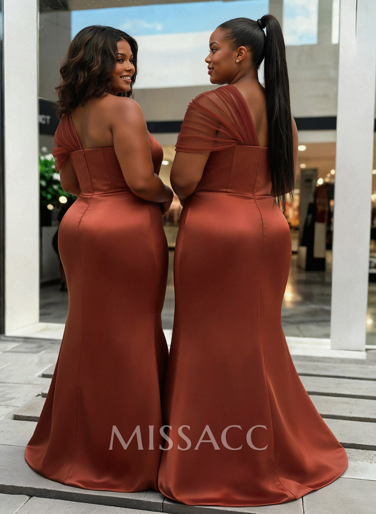 Trumpet/Mermaid One-Shoulder Sleeveless Satin/Tulle Bridesmaid Dresses