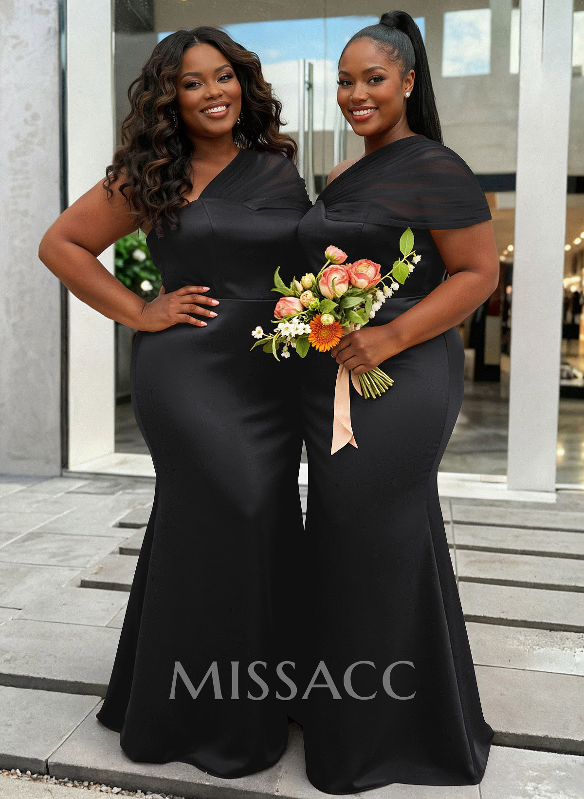 Trumpet/Mermaid One-Shoulder Sleeveless Satin/Tulle Bridesmaid Dresses