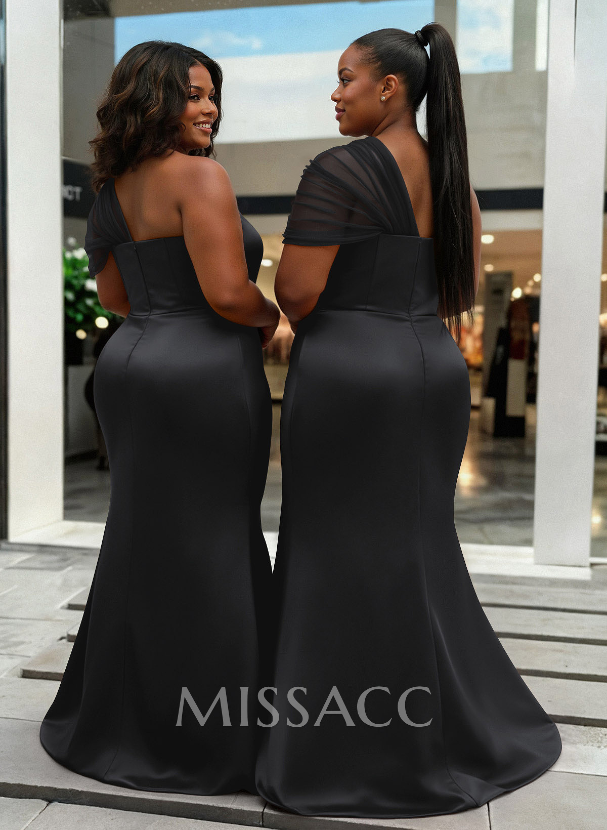 Trumpet/Mermaid One-Shoulder Sleeveless Satin/Tulle Bridesmaid Dresses
