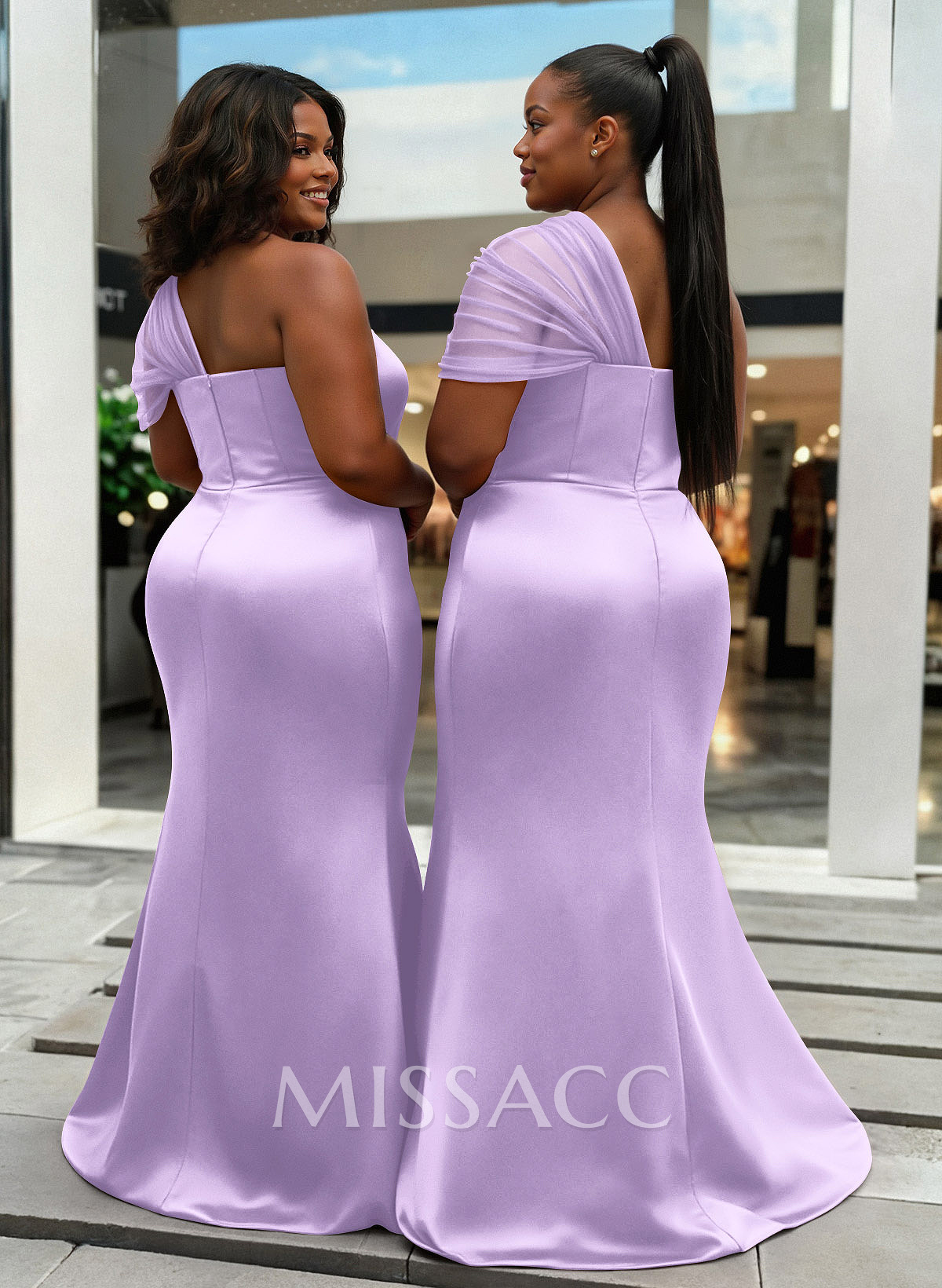 Trumpet/Mermaid One-Shoulder Sleeveless Satin/Tulle Bridesmaid Dresses