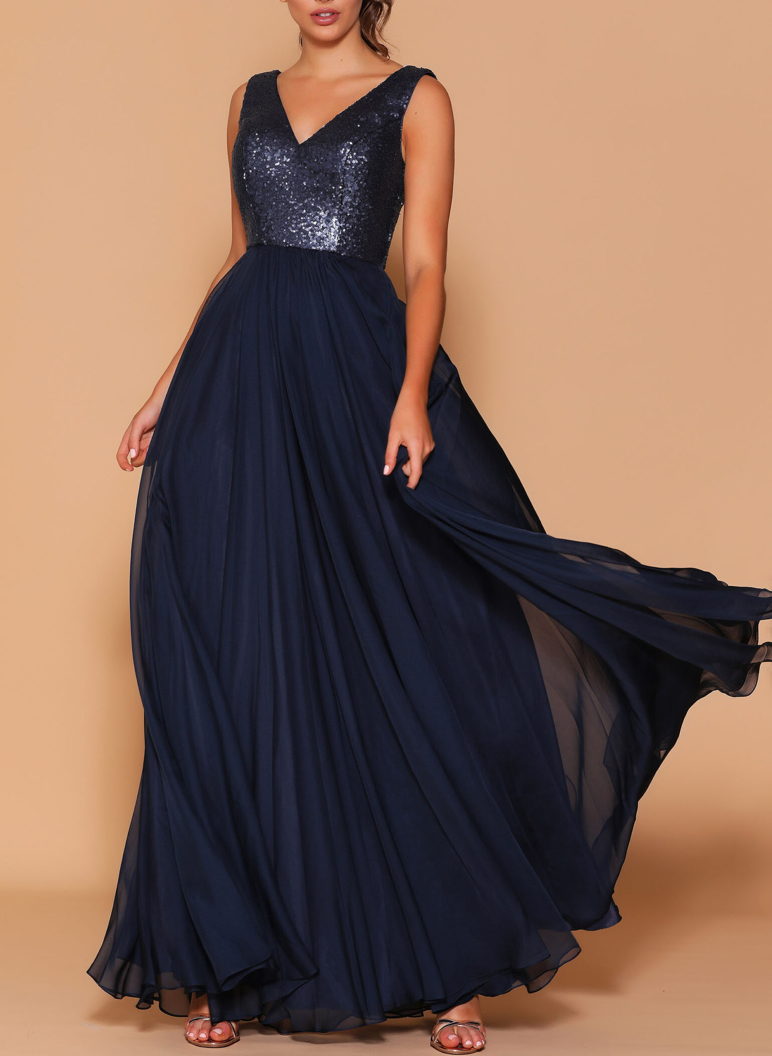 Sequined V-Neck A-Line Chiffon Bridesmaid Dresses