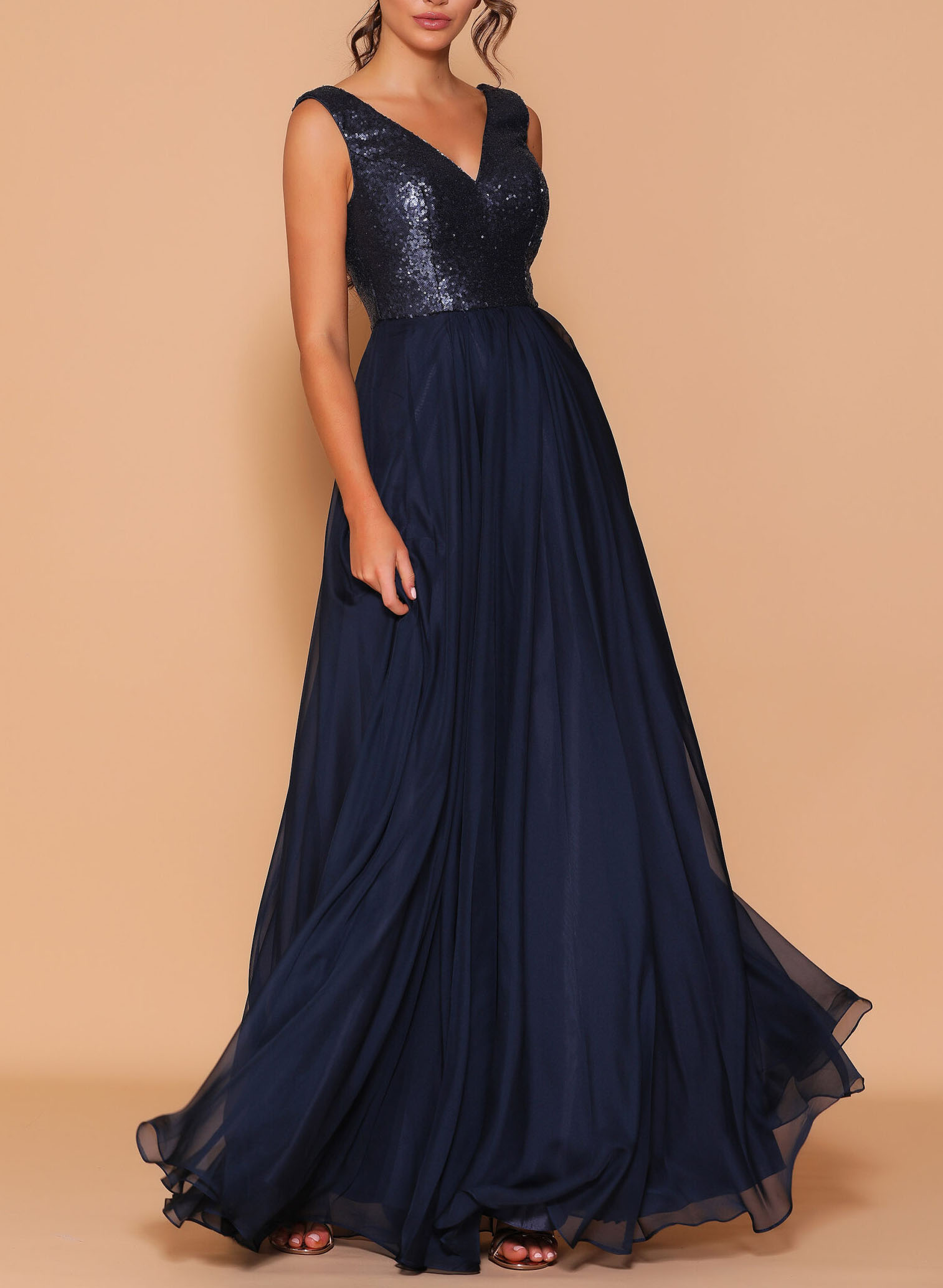 Sequined V-Neck A-Line Chiffon Bridesmaid Dresses