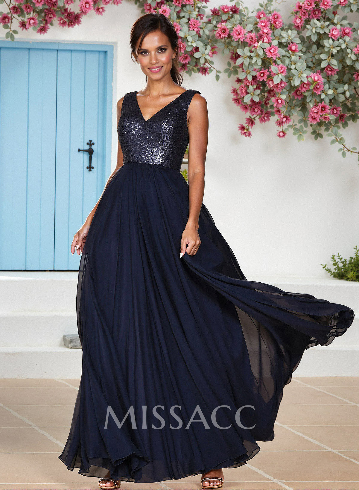 Sequined V-Neck A-Line Chiffon Bridesmaid Dresses