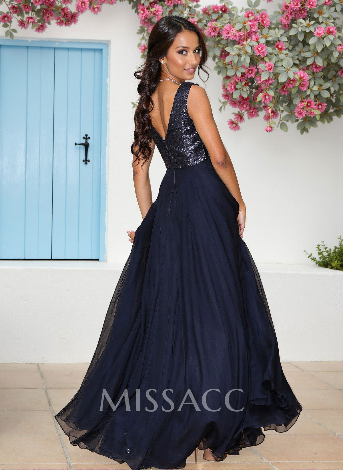 Sequined V-Neck A-Line Chiffon Bridesmaid Dresses