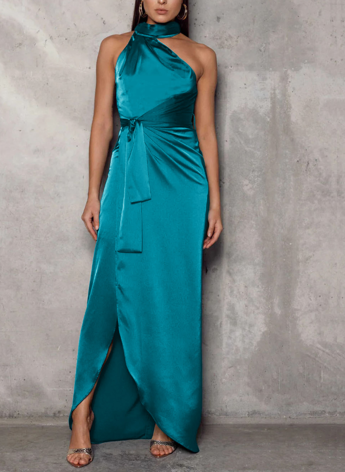 High Neck Silk Like Satin Asymmetrical Bridesmaid Dresses