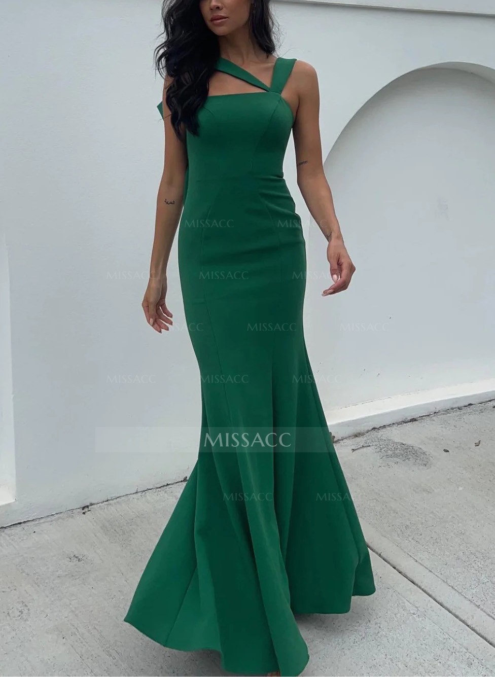 One-Shoulder Trumpet/Mermaid Open Back Bridesmaid Dresses With Bow