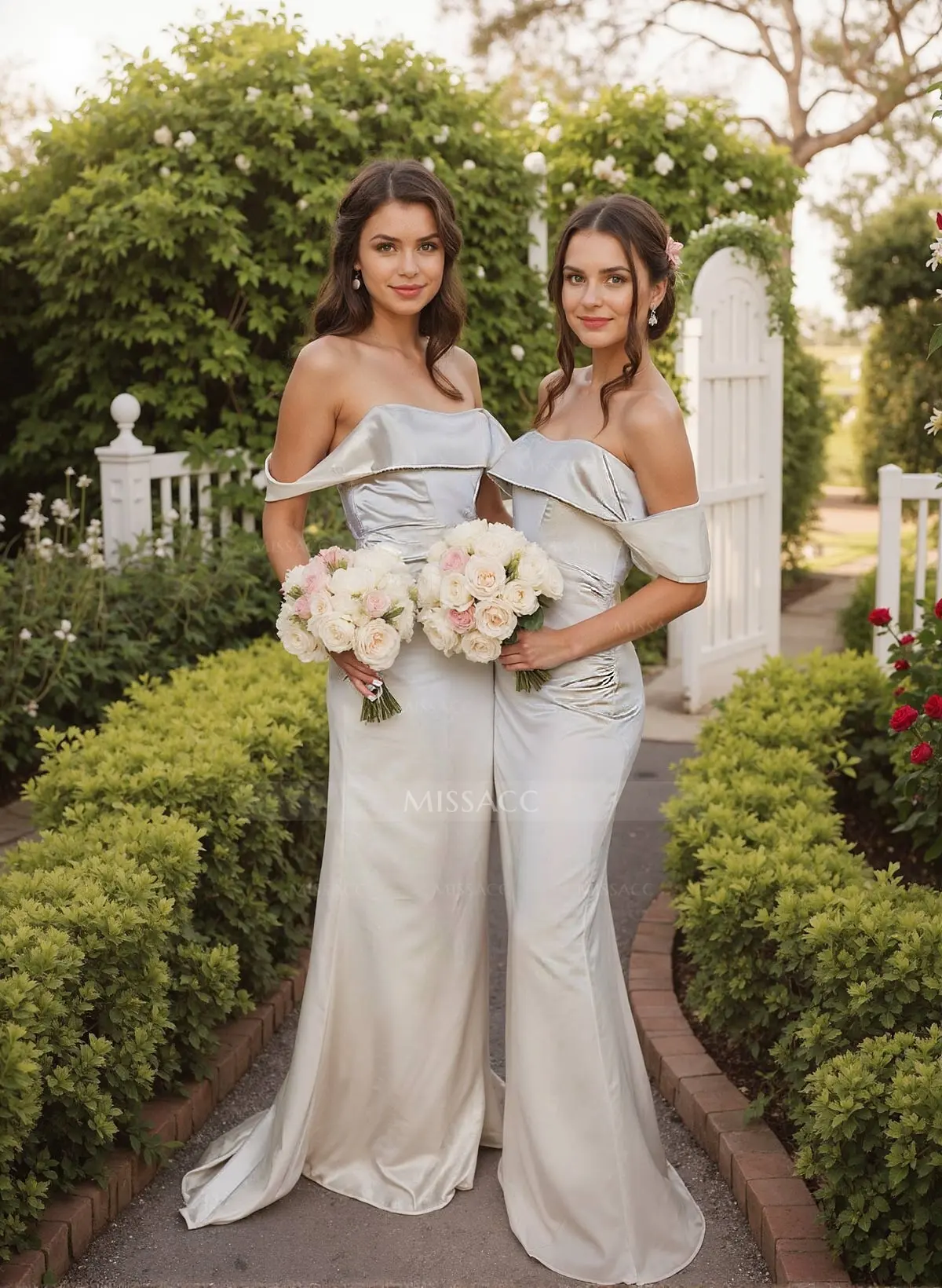 Missacc Blushing Pink Bridesmaid Off-The-Shoulder Sleeveless Sweep Train Satin Bridesmaid Dresses Missacc Blushing Pink Bridesmaid Off-The-Shoulder Sleeveless Sweep Train Satin Bridesmaid Dresses