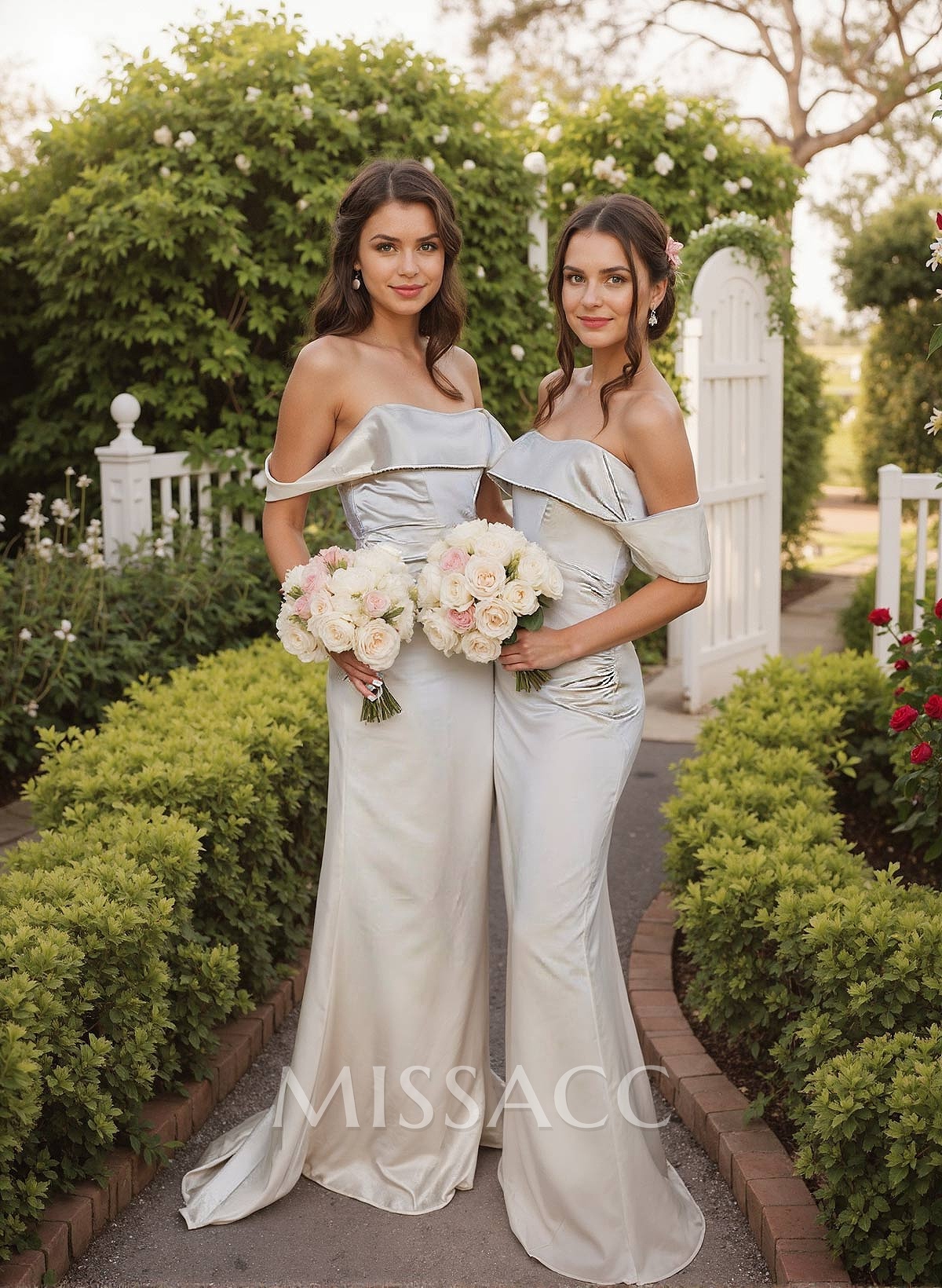 Off-The-Shoulder Sleeveless Sweep Train Satin Bridesmaid Dresses Off-The-Shoulder Sleeveless Sweep Train Satin Bridesmaid Dresses